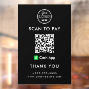 Professional Cash App QR Code Scan to Pay Logo Window Cling