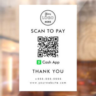 Professional Cash App QR Code Scan to Pay Logo Window Cling