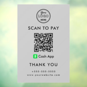 Professional Cash App QR Code Scan to Pay Logo Window Cling