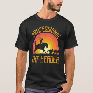 Professional Cat Herder Into Retro Sunset T-Shirt