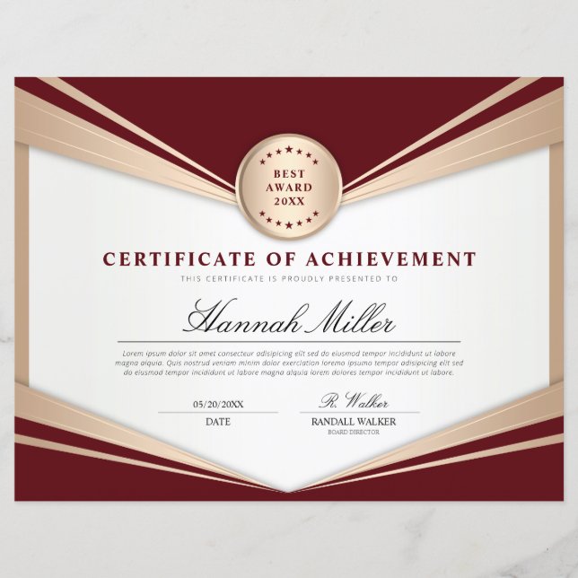 Professional Certificate of Achievement Award (Front)