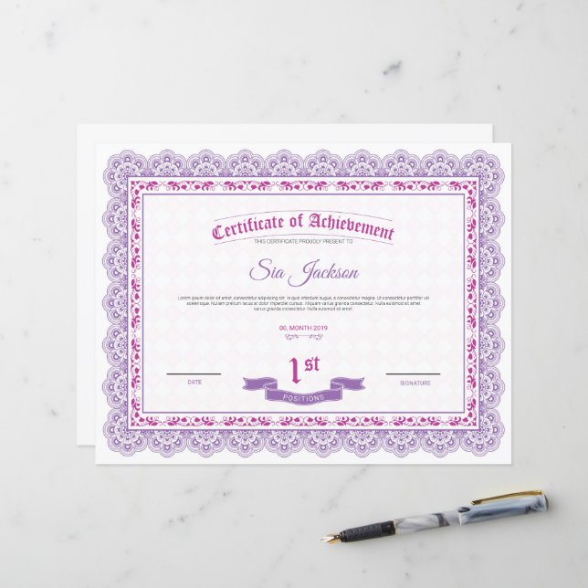 Professional Certificate of Achievement Template (Front/Back In Situ)