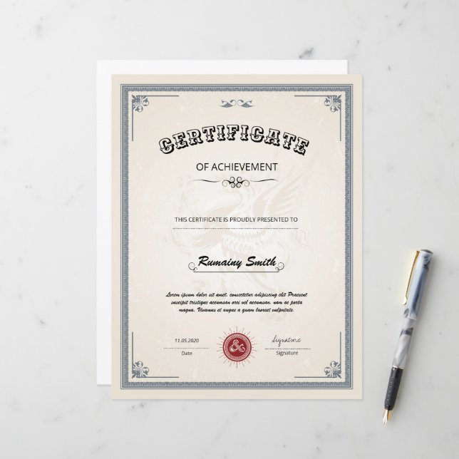 Professional Certificate of Achievement Template (Front/Back In Situ)