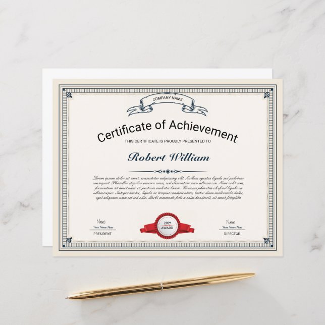 Professional Certificate of Achievement Template (Front/Back In Situ)
