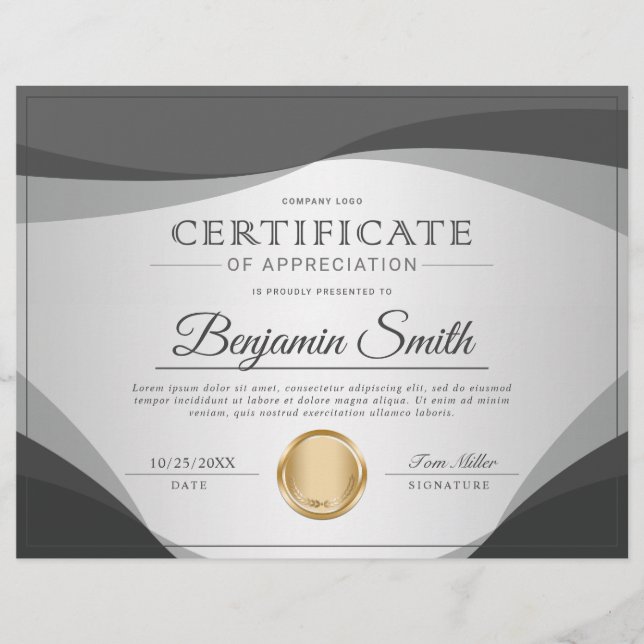 Professional Certificate of Appreciation Award  Flyer (Front)