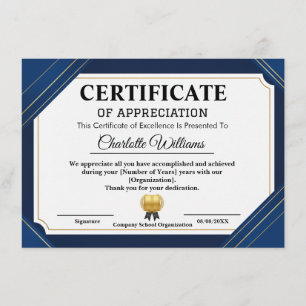 Professional Certificate of Appreciation Blue Gold