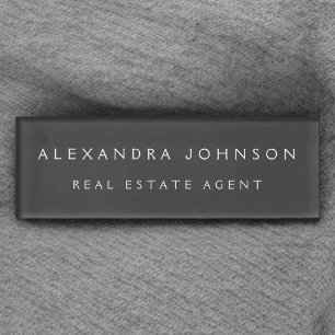 Professional Charcoal Grey Modern Business Name Tag