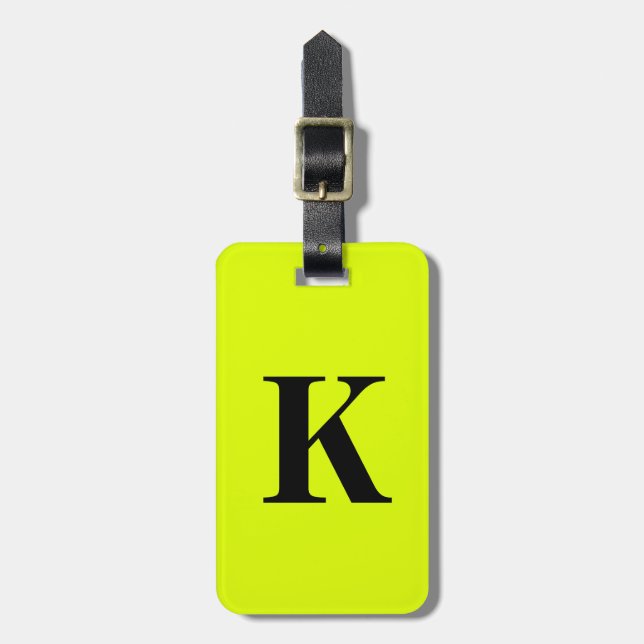 Professional Chartreuse Yellow Neon Monogram Name Luggage Tag (Front Vertical)