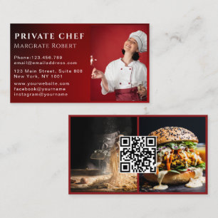 Professional Chef Social Media QR Code Red Photo  Business Card