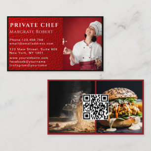 Professional Chef Social Media QR Code Red Photo  Business Card