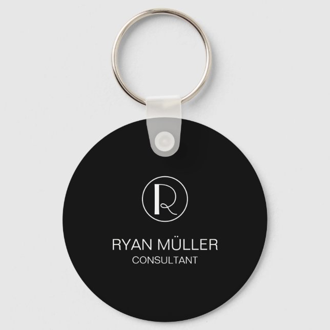 Professional Chic Elegant Plain and Monogram Keychain (Front)