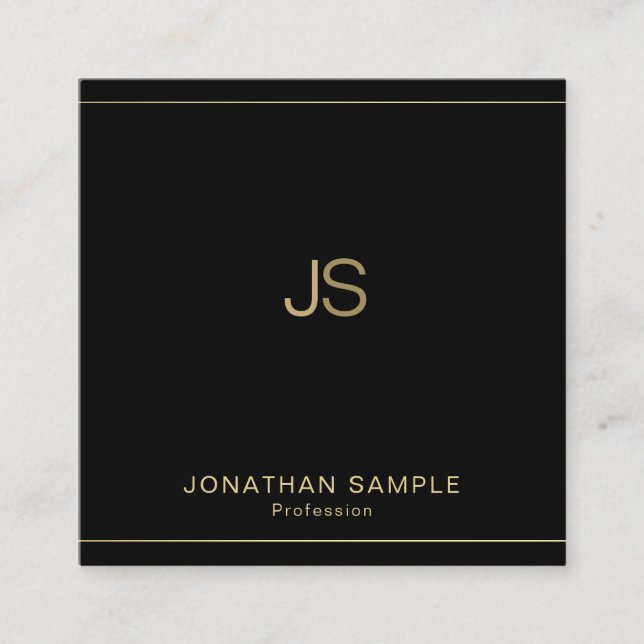 Professional Chic Monogram Elegant Black Gold Luxe Square Business Card (Front)