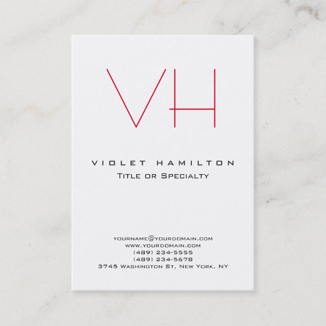 Professional Chic Monogram Red White Modern Business Card (Front)