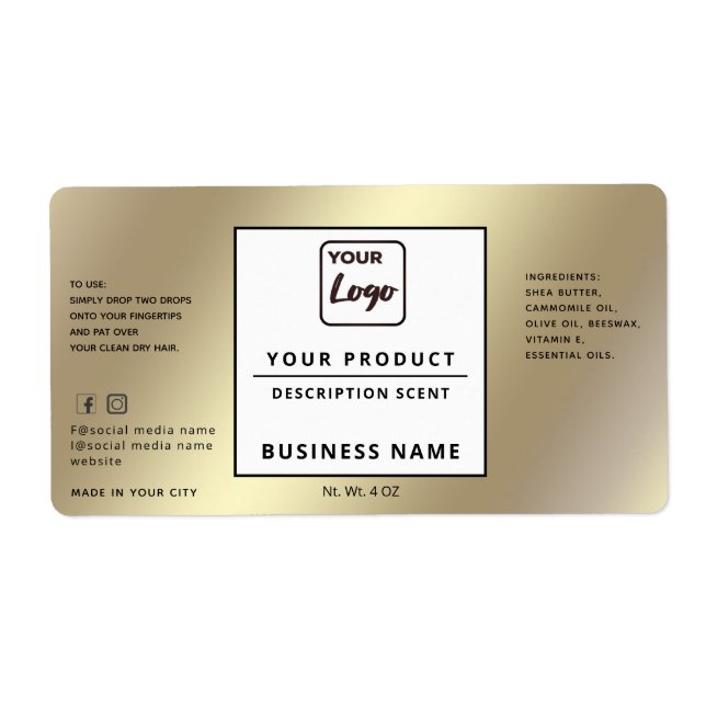 Professional chic simple logo  gold product label (Front)
