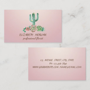Professional Chic Watercolor Cactus Business Card