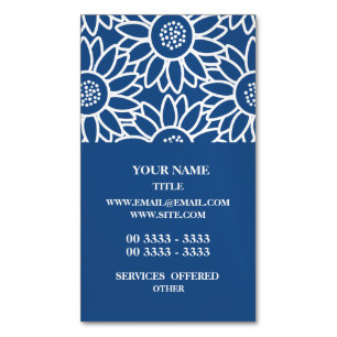 Professional Classic Blue Sunflower Pattern Magnetic Business Card