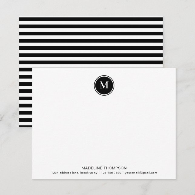 Professional Classic Circle Monogram Black Stripes Card (Front/Back)
