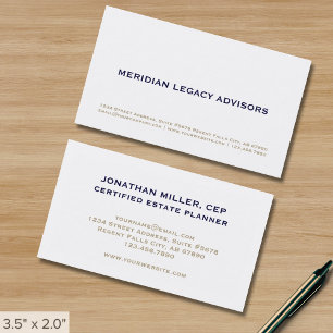 Professional Classic White Navy Blue Gold Business Card