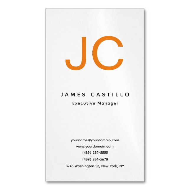 Professional Classical Monogram Minimalist Plain Magnetic Business Card (Front Vertical)