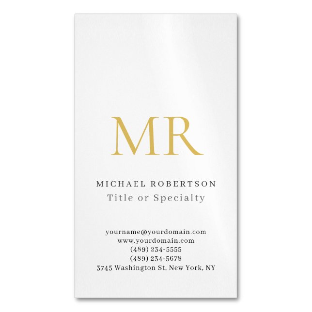 Professional Classical Monogram Minimalist Plain Magnetic Business Card (Front Vertical)