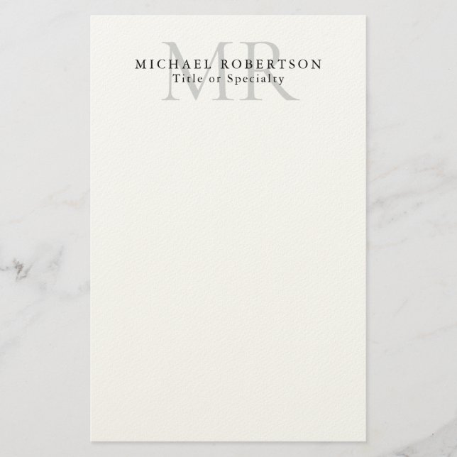 Professional Classical Monogram Minimalist Plain Stationery (Front)