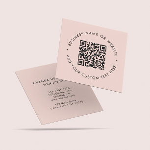  Professional Clean Blush Pink Scannable QR Code  Square Business Card