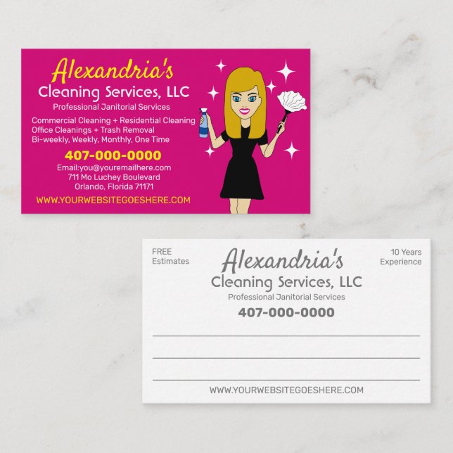Professional Cleaning/Janitorial Housekeeping Business Card (Front/Back)