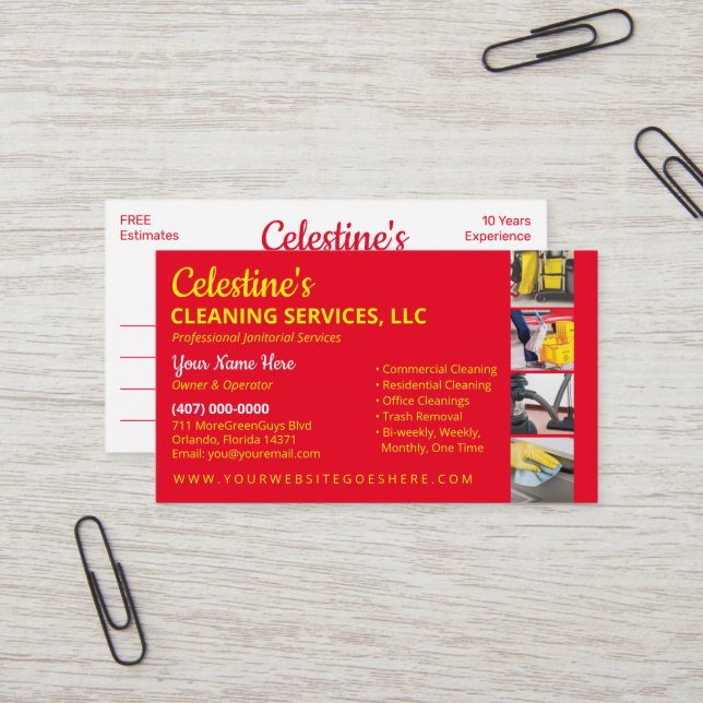Professional Cleaning/Janitorial Housekeeping Serv Business Card (Front/Back In Situ)