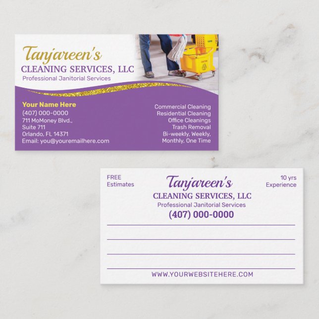 Professional Cleaning/Janitorial Housekeeping Serv Business Card (Front/Back)