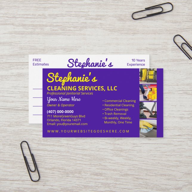 Professional Cleaning/Janitorial Housekeeping Serv Business Card (Front/Back In Situ)