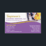 Professional Cleaning/Janitorial Housekeeping Serv Business Card<br><div class="desc">Boost publicity with these double sided professional business cards (template) for house cleaning, housekeeping or janitor (janitorial) small business. These cards are designed with purple text and a gold (faux) glitter color on the front side with purple text on the back. Customize the business cards by adding or removing elements...</div>
