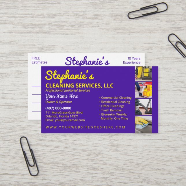 Professional Cleaning/Janitorial Housekeeping Serv Business Card (Front/Back In Situ)