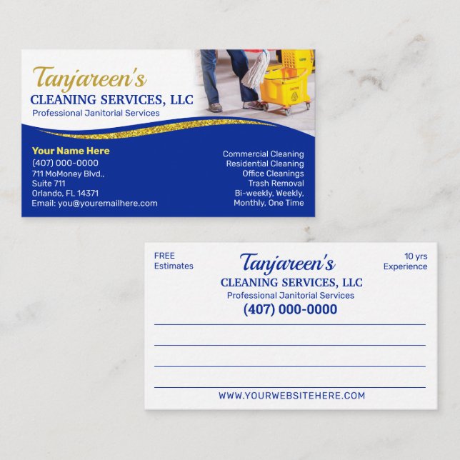 Professional Cleaning/Janitorial Housekeeping Serv Business Card (Front/Back)