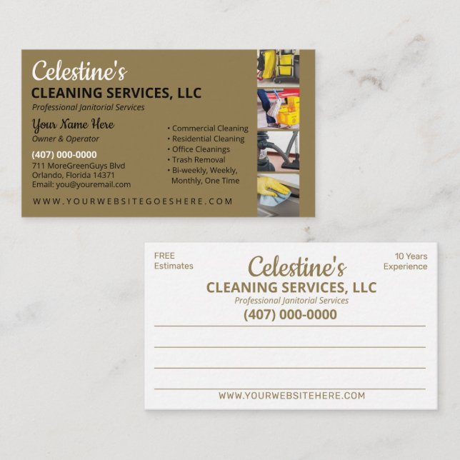 Professional Cleaning/Janitorial Housekeeping Serv Business Card (Front/Back)