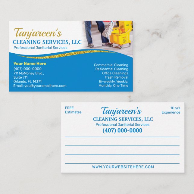Professional Cleaning/Janitorial Housekeeping Serv Business Card (Front/Back)