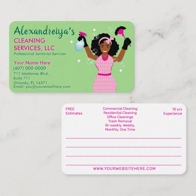 Professional Cleaning/Janitorial Housekeeping Serv Business Card (Front/Back)