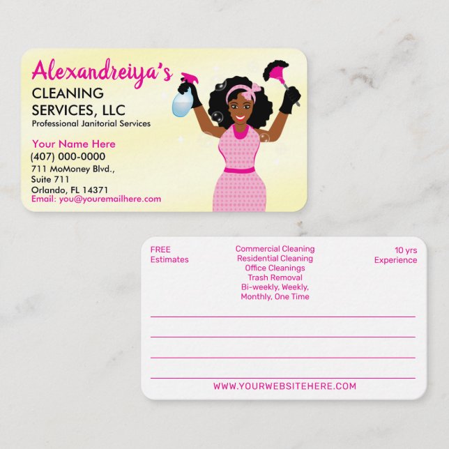 Professional Cleaning/Janitorial Housekeeping Serv Business Card (Front/Back)