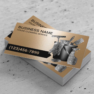 Professional Cleaning Service Modern Black & Gold Business Card