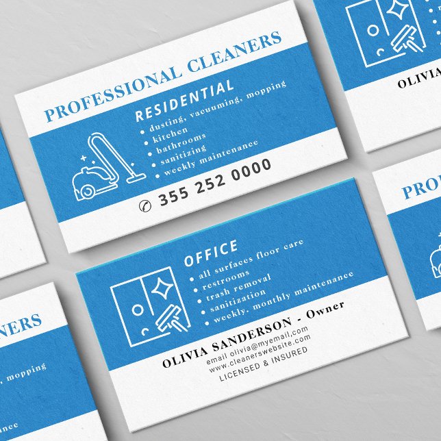 Professional cleaning services blue  business card (Creator Uploaded)