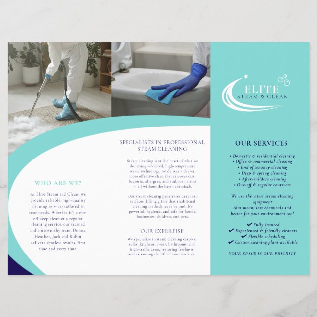 Professional cleaning services leaflet aqua blue flyer (Front)