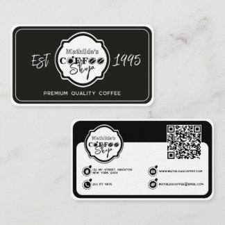 Professional Coffee Shop Personalized Logo Black  Business Card