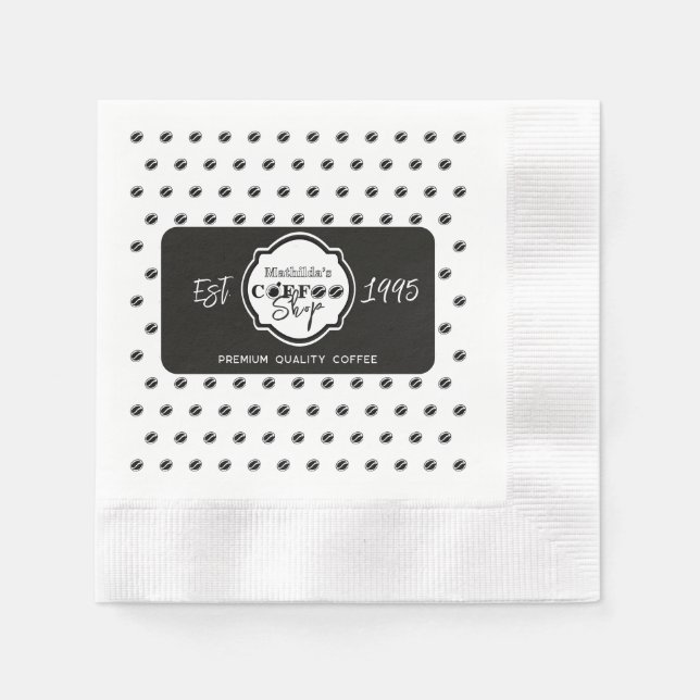 Professional Coffee Shop Personalized Logo Black  Napkin (Front)