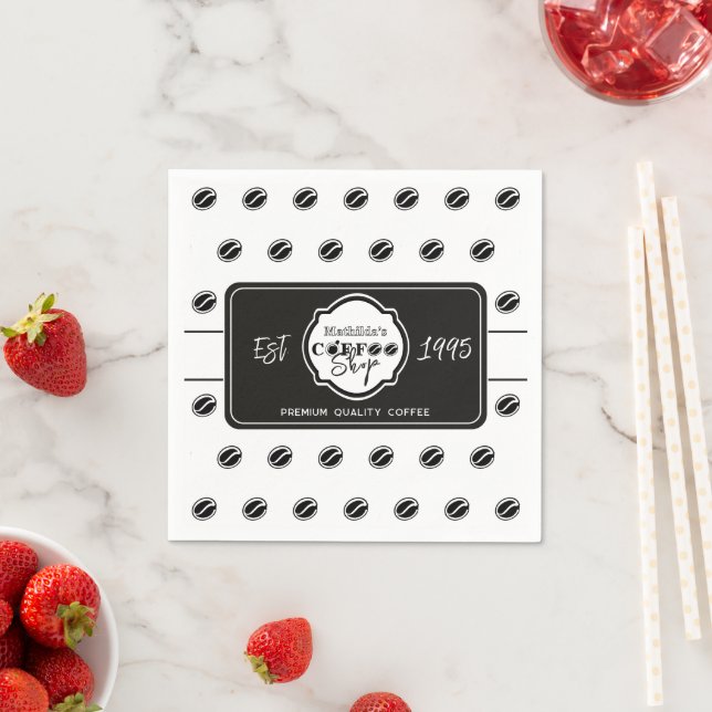 Professional Coffee Shop Personalized Logo Black Napkin (Insitu)
