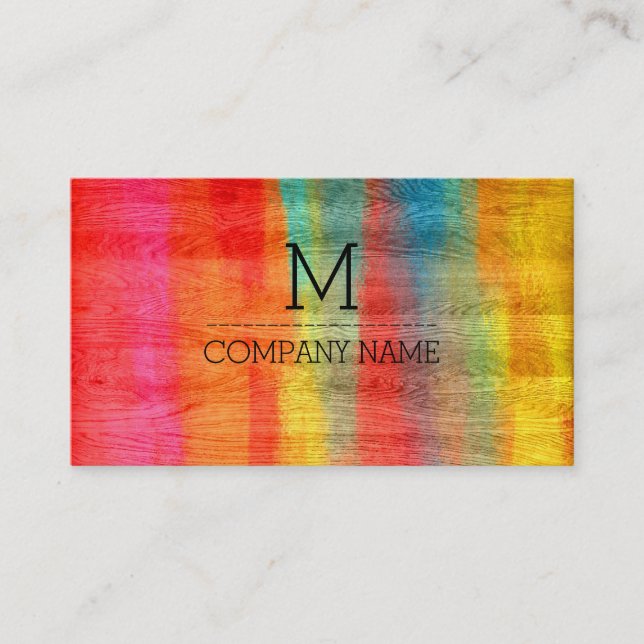 Professional Colourful Modern Wood Monogram #11 Business Card (Front)