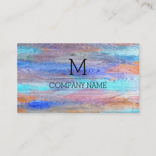 Professional Colourful Modern Wood Monogram #15 Business Card (Front)
