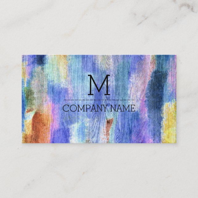 Professional Colourful Modern Wood Monogram #4 Business Card (Front)