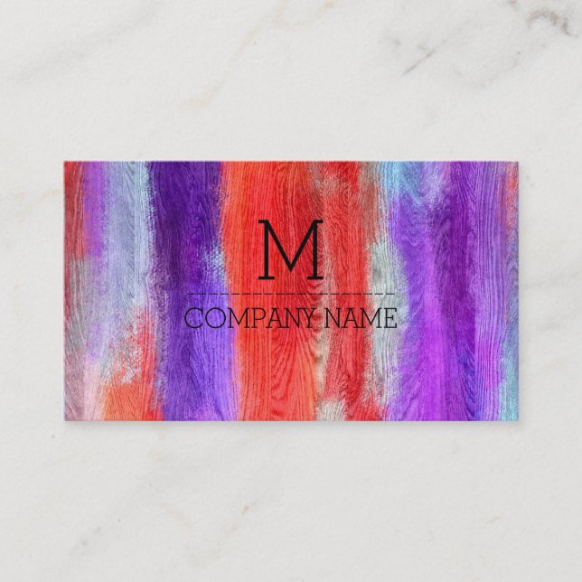Professional Colourful Modern Wood Monogram #8 Business Card (Front)