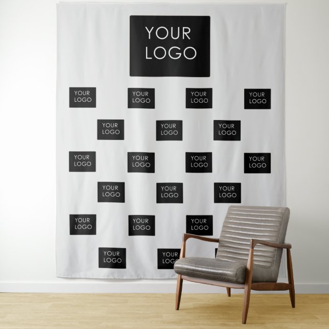 Professional Company Business Logo Grey Backdrop Tapestry (In Situ)