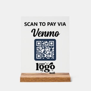 Professional Company Logo QR Code Business Blue Acrylic Sign