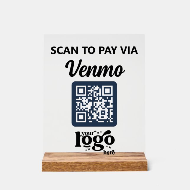 Professional Company Logo QR Code Business Blue Acrylic Sign (Front)